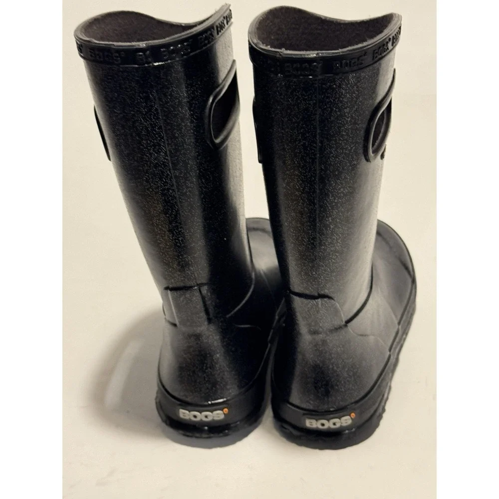 Bogs Girls Size 2 Black Glitter Boot Waterproof Rain Shoes Pull On